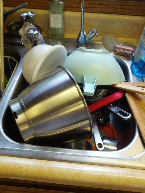 Warning: Not a staged photo.  These are the real dishes that accumulated between lunch and supper today.  
