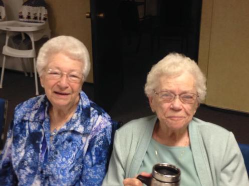Sitting with her dear friend, V, Grandma Ruth on the right at her surprise party at our church!